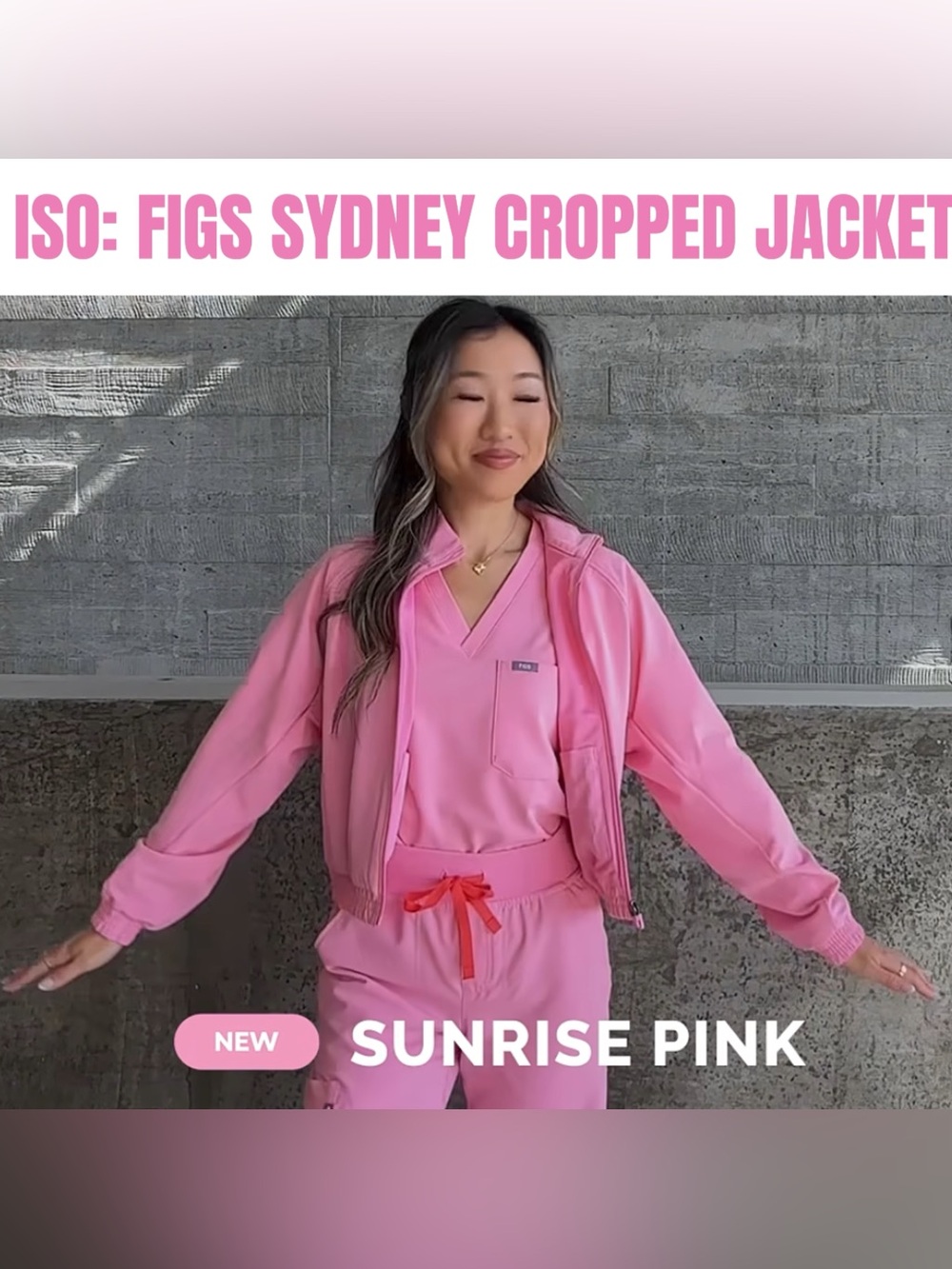 ISO: Figs Sydney Cropped Scrub Jacket Sunrise Pink S or XS